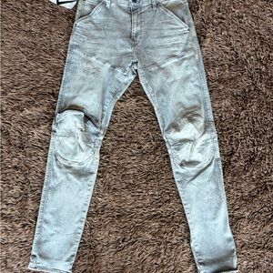 G-Star RAW 3D Zip Knee Skinny Stretch Distressed Denim Jeans Oreon Grey